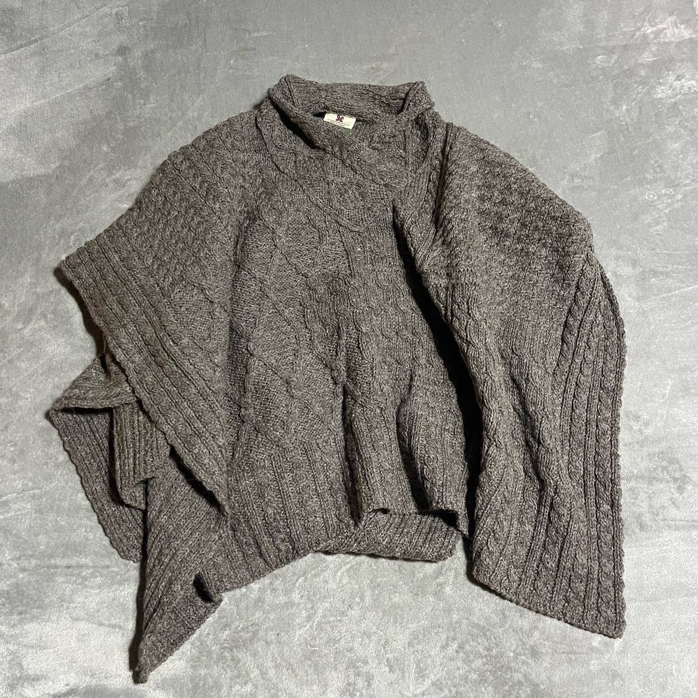 Carraig Donn Sweater Womens One Size Grey Poncho Wool Cable Knit Ireland